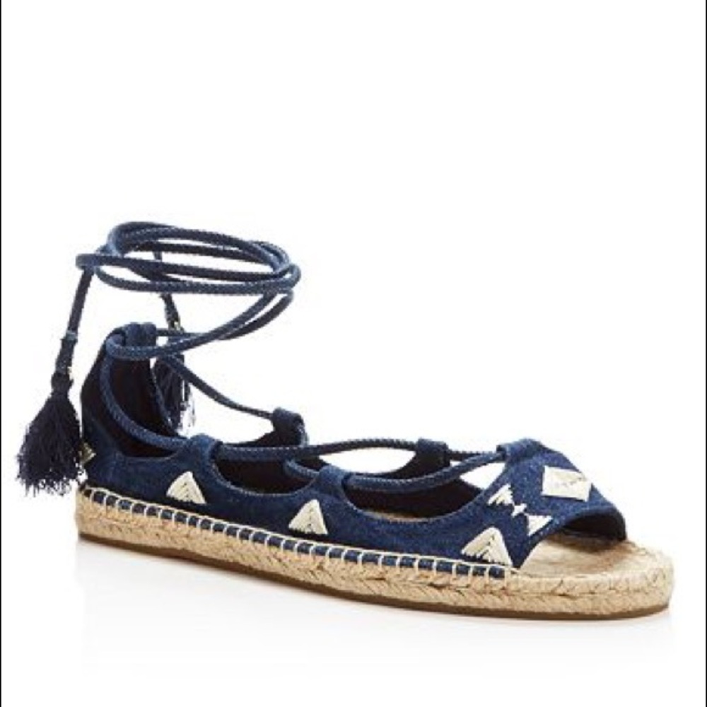 NWOT Soludos Denim Embroidered Lace Up Sandal
